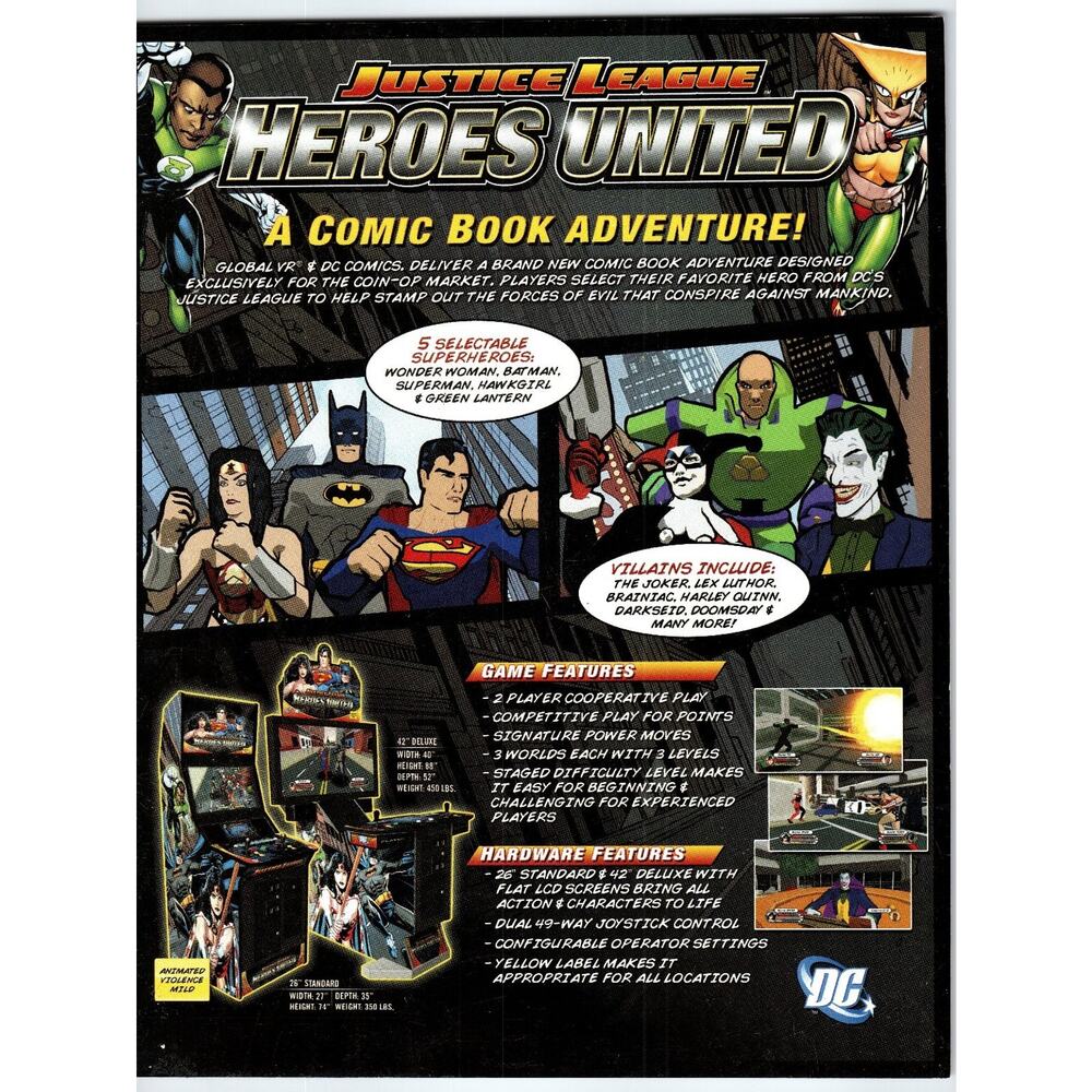 Justice League Heroes United 2009 Arcade Game Flyer DC Comics VR Kit